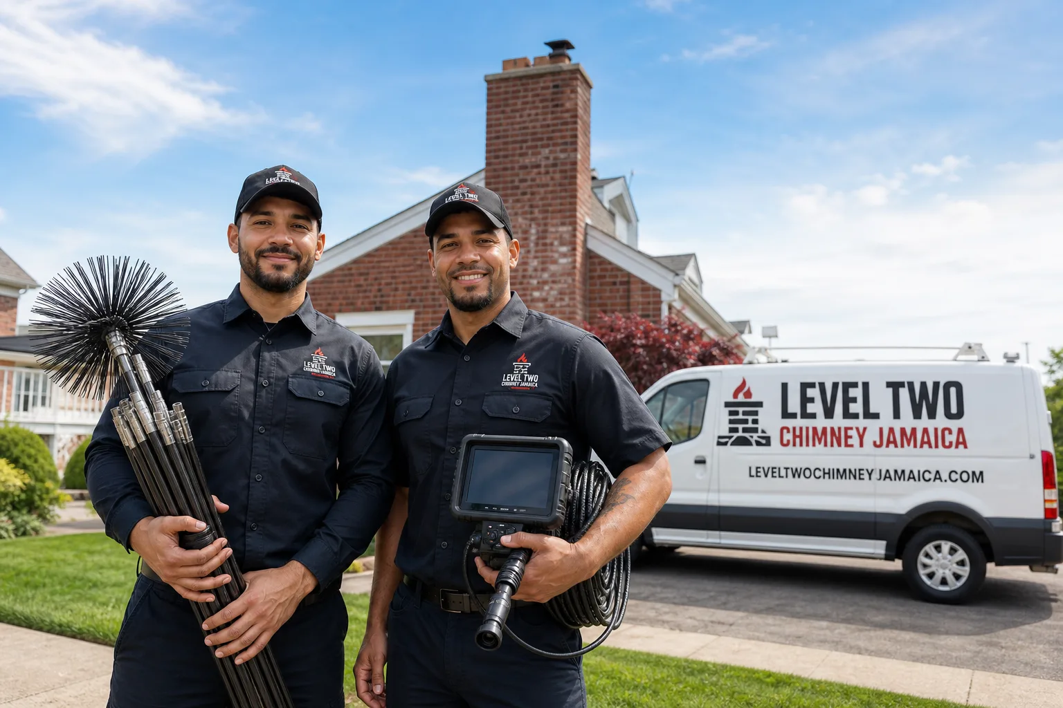 Emberly Chimney Cleaners Jamaica chimney cleaning service vehicle and crew in Jamaica, NY